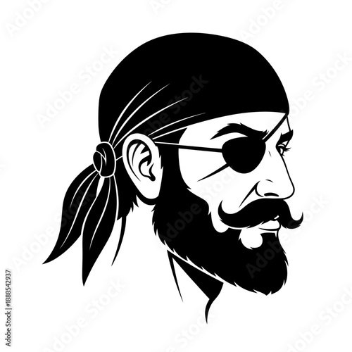 Pirate Head Eye Patch Silhouette Vector Icon Isolated Captain Avatar