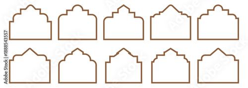Window frame design. Architectural arch frame outlines collection in golden. Set of decorative window and niche shapes in linear style. vector illustration.