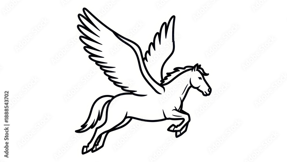 Fototapeta premium Pegasus Horse Flying Animal Mythical Creature Line Art