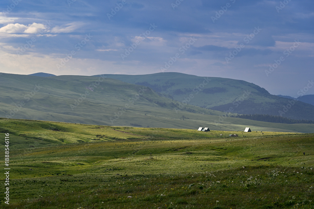 Obraz premium Remote tourist camp on the Lagonaki mountain plateau, Adygea Republic of Russia