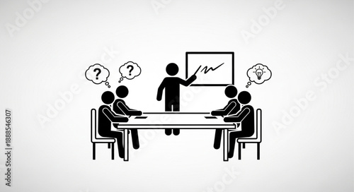 Business meeting presentation with team discussion and ideas.