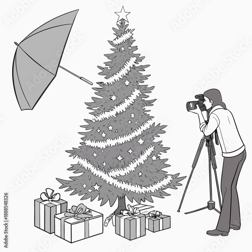 Capturing Christmas Photographer and Decorated Tree Scene.