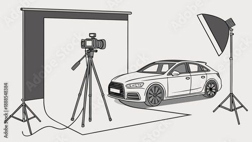 Car Photography Studio Setup Illustration.