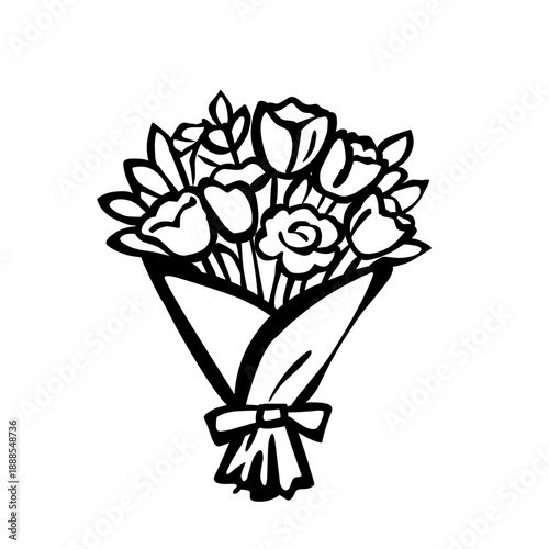 Flower Bouquet in Hand Drawn Line Style
