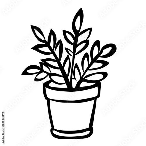Potted Plant in Hand Drawn Line Style Illustration