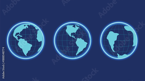 Glowing Earth Globe Set Illustration Representing Global Technology And Connectivity