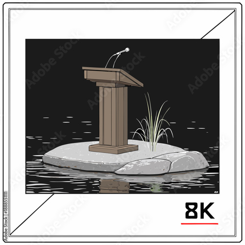 Podium on an Island A Symbol of Isolation and Public Speaking.