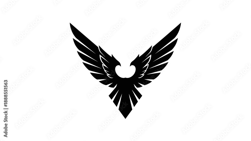 Fototapeta premium Black silhouette of outstretched wings on a white background