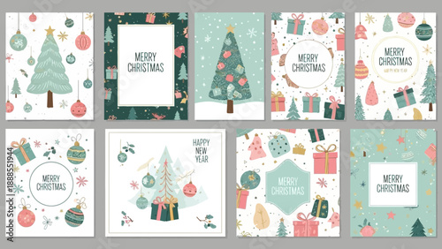 christmas card set, festive holiday greeting design
