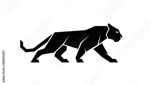 Black silhouette of a panther walking on a white background.