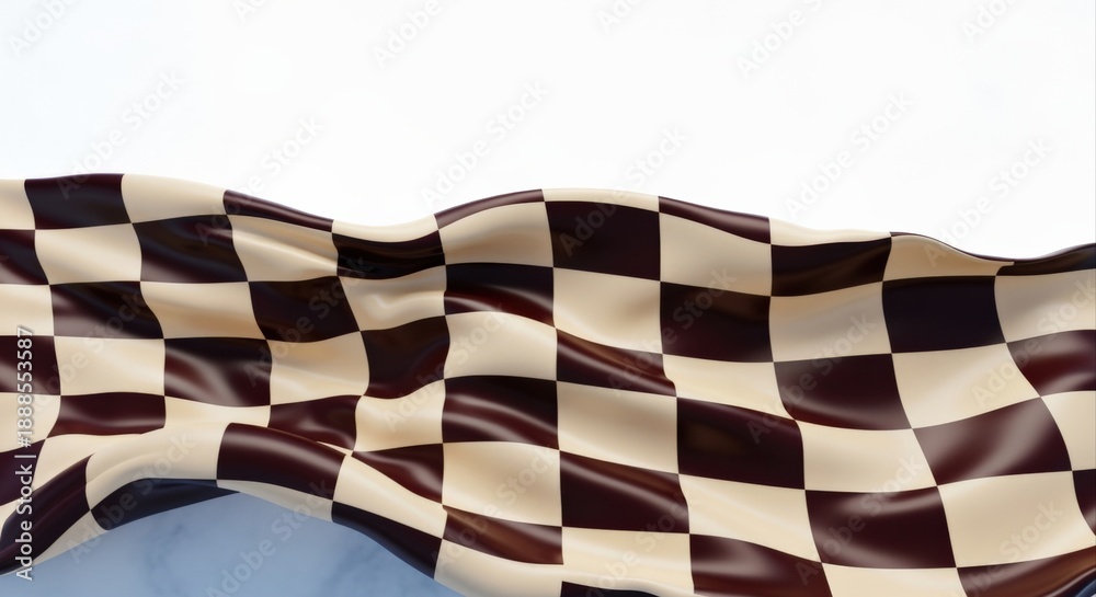 Obraz premium Checkered Flag Waving, Symbolizing Victory, Competition, and Achievement in Motorsports and Racing Events on White Background