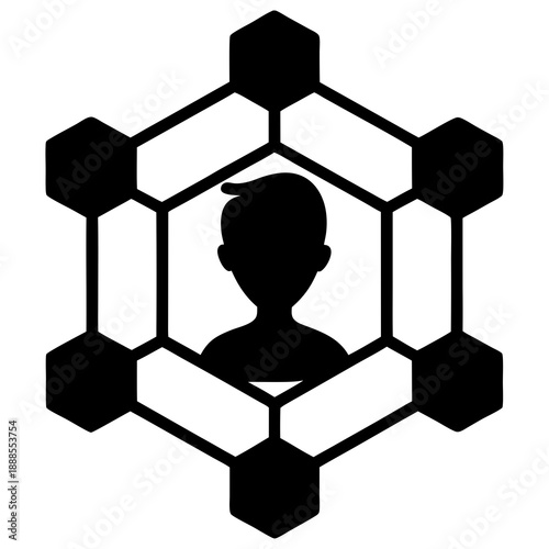 Black silhouette of a persons head in a honeycomb structure