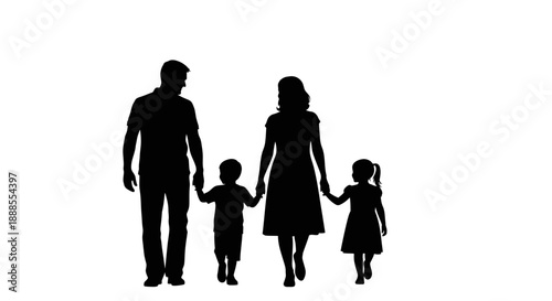 Silhouette of a Family Walking Together Holding Hands Illustrating Family Bonds and Togetherness