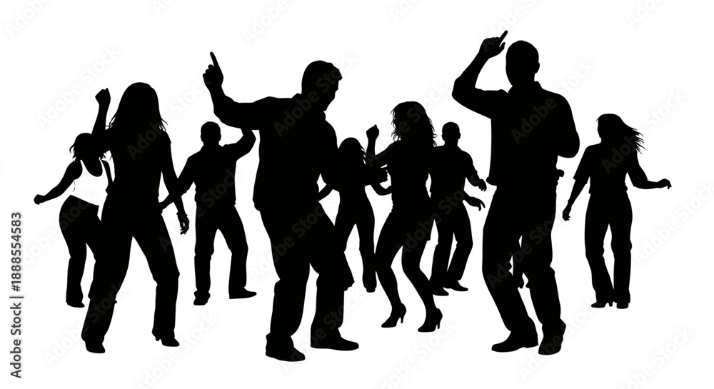 Obraz premium Silhouette of group of people dancing and having fun at party with dynamic poses