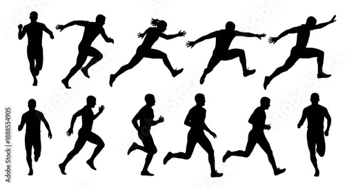 Collection of silhouettes showcasing various running styles for athletic and sports design projects