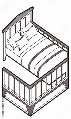 Isometric Bed and Trundle Comfortable Sleep Solution Illustration.