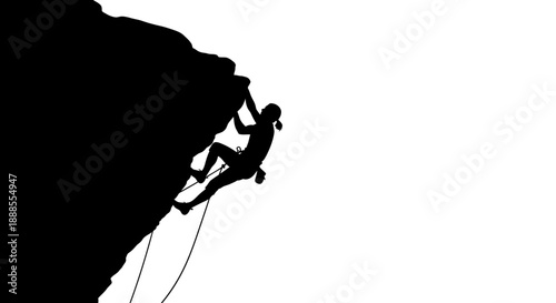 Silhouette of a rock climber scaling a cliff face depicting strength and freedom challenge
