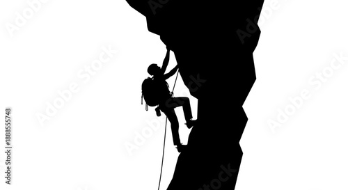 Silhouette of a climber scaling a rock face representing determination and adventure challenging