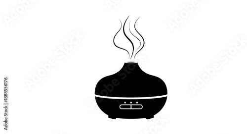 Elegant black and white vector illustration of an essential oil diffuser steaming to promote