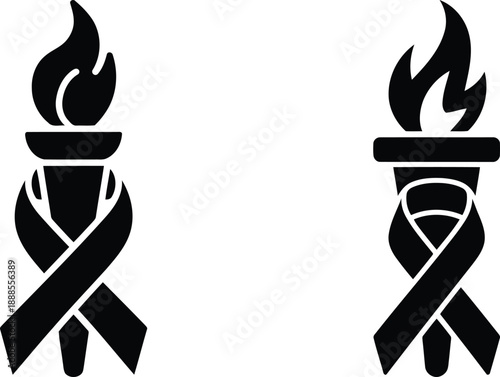 Awareness fight against cancer and advocacy silhouette visual featuring torch wrapped with ribbon