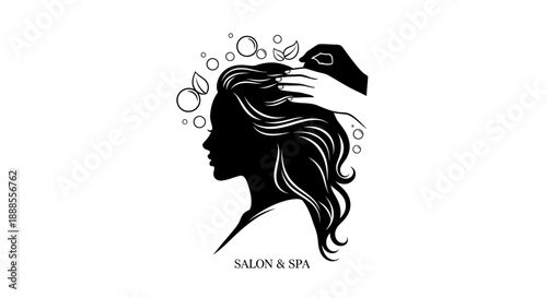 Elegant salon and spa logo featuring a woman's silhouette and styling elements