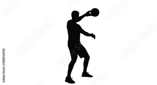 Man performing kettlebell exercise in dynamic pose black silhouette