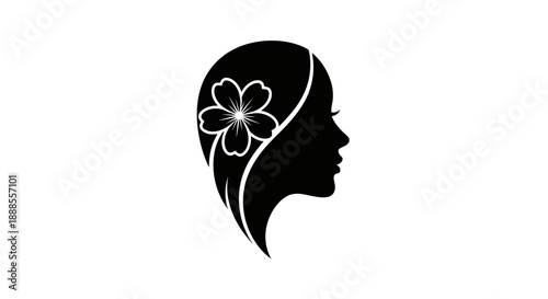 Elegant female silhouette with floral hair accessory for beauty and wellness branding