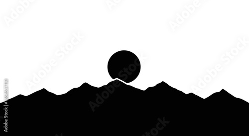 Minimalist mountain range silhouette against a moonlit sky creating a serene and evocative landscape