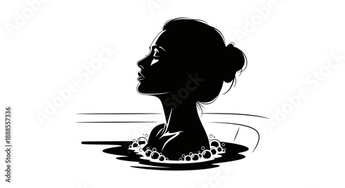 Monochrome elegance a captivating silhouette of a woman relaxing in a bubble bath artistic