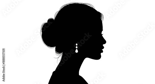 Elegant Woman Silhouette with Updo and Earrings in Classic Black and White Aesthetic
