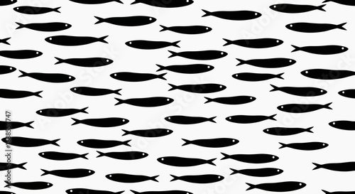 Monochrome shoal of fish seamless pattern minimalistic artistic design background image in black