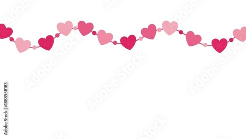 Pink Heart Garland String with Beads, Decorative Valentine's Day Celebration Element, Isolated on White Background, Stock Media