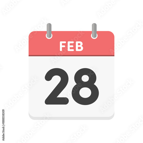 2月28日･FEB 28の日めくりカレンダーのアイコン - 2/28のシンプルな赤い英語の暦