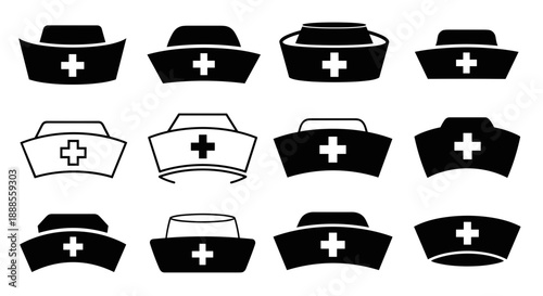Nursing Hat and Medical Uniform Icon Set