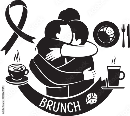 Community brunch with hugs and awareness ribbon Vector