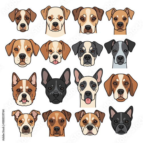 Collection of Various Dog Breed Head Portraits