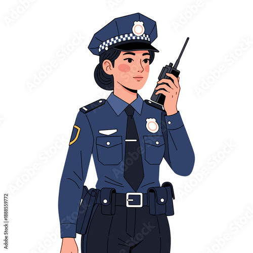 Female Police Officer with Radio Communication Icon