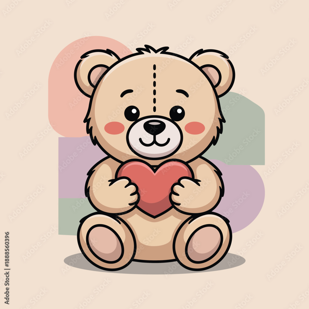 Fototapeta premium Cute brown teddy bear holding a red heart cartoon