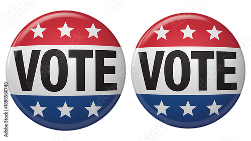 Red white and blue vote buttons with stars on white background transparent background