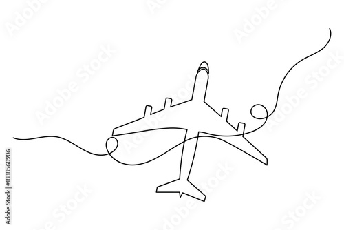 Passenger plane with artistic smoke trail continuous one line drawing minimalist aviation vector