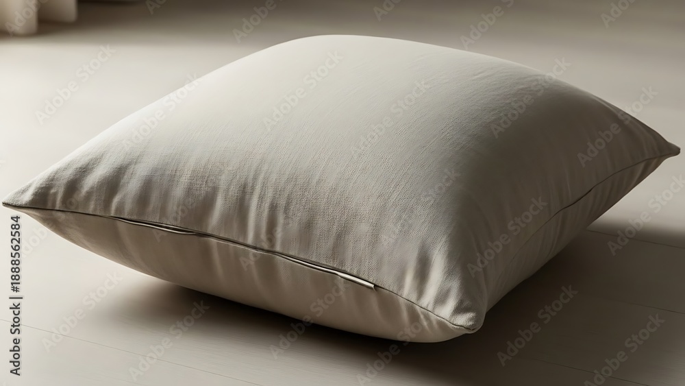 Obraz premium Simple square pillow resting on a neutral surface in minimalist style