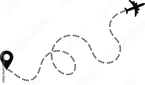 Travel route concept with airplane and dashed line path