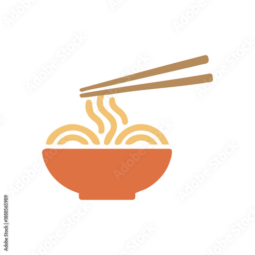Minimalist noodle bowl with chopsticks illustration on transparent background