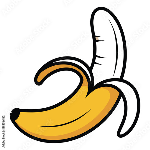Banana peeling vector illustration of yellow banana fruit with banana peel in cartoon tropical fruit design on transparent background vector