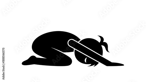 Child in a black silhouette bowing down in prayer or deep thought.