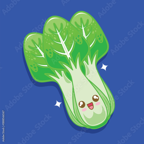 Cute kawaii bok choy vegetables cartoon vector illustration