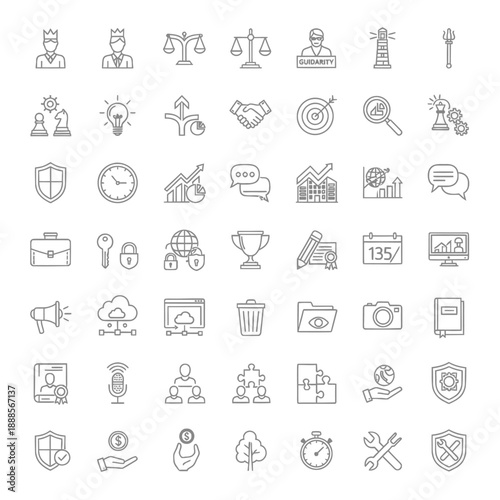 Minimalist Business Management, Law, and Finance Line Icon Set