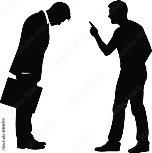 Angry Boss Scolding Employee Silhouette Vector Illustration