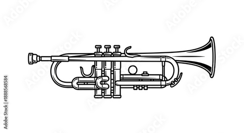 Line Drawing of a Trumpet Musical Instrument.