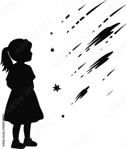 Girl Watching A Meteor Shower Silhouette